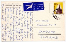 Namibia ca. 1960 Einzelfrankatur Postkarte - Kirche Hererofrauen Michel Nr. 304