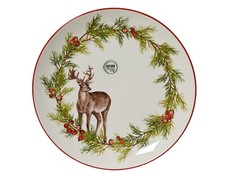 1 Teller 26,5cm Porzellan - Speiseteller mit Hirsch Motiv Weihnachtsgeschirr Rot