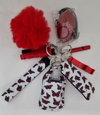 Self Defense Alarm / Schlüsselanhänger-Set weiß-rot Schmetterlinge