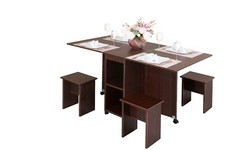 ausziehbarer Esstisch, Klapptisch, Tisch mit 4 Hocker / Stühle aufklappbar