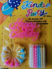 24 Tortenkerzen Geburtstagskerzen Kuchenkerzen farbig mit Halter Happy Birthday