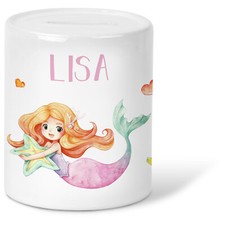 Bedruckte Spardose für Kinder - im Meerjungfrau Design - mit Namen personalisier
