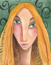 Original Aquarell, Frau