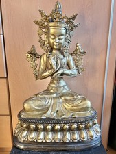 Eindrucksvolle Prajnaparamita-Buddha-Statue aus patinierter Bronze 48cm