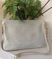 Tasche Handtasche Clutch Bauchtasche Eisweiß Damen Mädchen ECHT LEDER PROMO