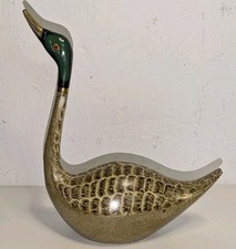 Schwan, Messing Emailliert, über 20 Cm Groß, Mid Century 