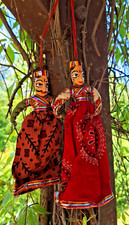 Kathputli Puppe Püppchen Paar Rajasthan Indien Holz Kopf - 16 / 20cm - Sammler