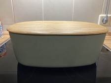 Rig-Tic Brotkasten graugrün Küche Box Top Zustand Bambus Brett Melanin