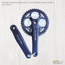 M-WAVE schwarz Kurbelgarnitur  3-fach 44/32/22 Vierkant 104mm HYIL 175mm