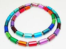 Halskette Collier Walzen eloxiert Aluminium mehrfarbig bunt Glas 50cm   209b