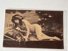 Erotik Postkarte AK Nostalgie Frau nackt am Teich um 1920