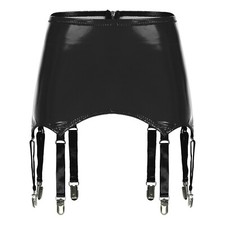Damen Wetlook Lack Leder Strumpfgürtel Minirock Strapshalter Dessous Clubwear