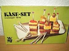 Käse-Set Cromargan 18/10 von WMF:  Servierplatte 22 x 13 cm mit 12 Piecker