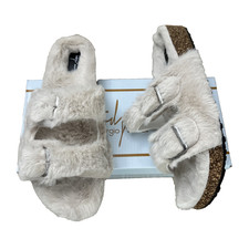 Sergio Todzi Sliders Damen Beige Schuhe Größe UK 6 EU 39 Kunstfell Schnallen Sandalen