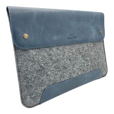 Notebooktasche Tablet Laptop Tasche bis 15 Zoll Filz & Echtes Leder blau
