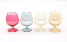 4x Antike Likörgläser Schnapsgläser Gläser bunt Vintage auf Fuß alt H 7 cm