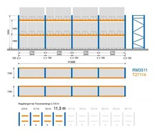 NEU! 2 x 11,3 m Palettenregal, 3,5 m hoch, 10 Rahmen, 32 Traversen 3t, 2 Ebenen