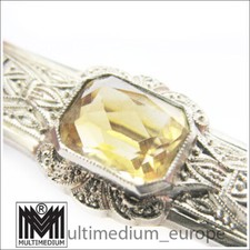 Schöne Art Deco Silber Stab Brosche um 1930 geschliffener Citrin
