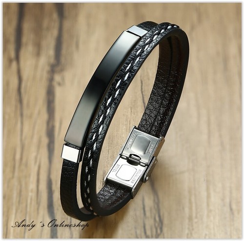 Armband leder schwarz herren - armband,