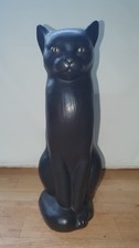 Katzenfigur ägyptischer Stil Keramik, Skulptur schwarz matt, Spardose H:ca.26 cm