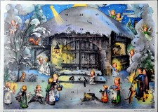 Adventskalender Engel und Hirten am verschneiten Stall -  Korsch Verlag Nr 10317