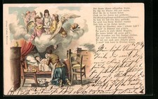 Lithographie Trauernde Mutter am Sterbebett ihrer kleinen Tochter, Vergänglichk 