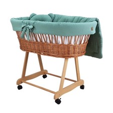 Stubenwagen Moseskorb AMELIA natürlich aus Weide mit Musselin Bettwäsche Khaki