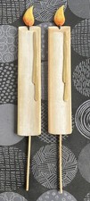 Holz - Deko zum Stecken 2 Stück Holz-Kerzen natur mit gold Flamme gelb orange