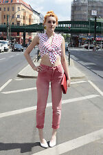 Damen Bluse Wickel shirt bauchfrei 36/38 weiß pink Punkte 90er True VINTAGE 90s