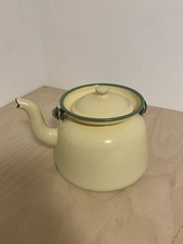 Emaille Teekanne Wasserkessel Schwedisch Kockums Beige Antik 2l