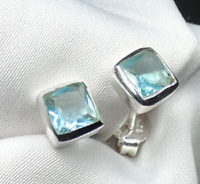 ? 925 Silber Ohrstecker mit Blautopas 7×7 mm – quadratisch & edel ?
