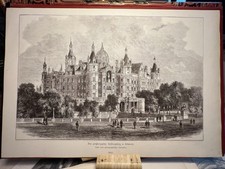Schweriner Residenzschloss HOLZSTICH 1886 Architektur Historisch Kunst Grafik