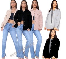  Damen Frauen Fleece Oversize Uni Tunika Shacket Shirt Top Mantel (UK S-L)