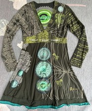 Desigual Gr. L  Jersey V-Ausschnitt-Kleid Freizeitkleid  bunt Grün knielang