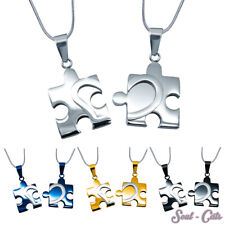 Set Puzzle Anhänger mit Herz Edelstahl silber blau gold schwarz Halskette Liebe
