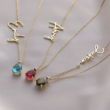 Personalisierte Namenskette mit Geburtsstein – Gold/Silber, Script, 40–45 cm