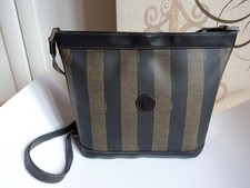 Fendi Pequin Vintage Crossbody Tasche Schultertasche schwarz braun gestreift