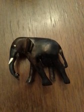 Elefant Ebenholz mit Stoßzähnen handgefertigt antik Skulptur Kunst Afrika 8cm