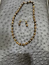 Tigeraugen Set Kette Ø 7,0 mm -14K/585 Gelbgold - 45 cm - 25,26gr Inkl Ohrringe