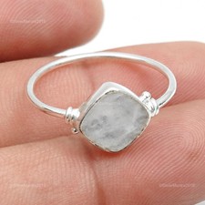 Massiv Silber Regenbogen Mondstein Stein Band Boho Bezel Elegant Ring Schmuck US