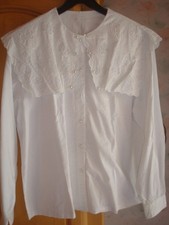 Bluse weiß Gr. 44 Stickerei Perlenbesatz Matrosenkragen Trachtenbluse Neu Vintag