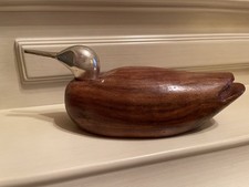 Dekorative Ente ❤️ Holz Holzente massiv Holzfigur Braun Kopf Silber Deko Edel