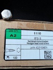 100x DIN 571 Sechskant-Holzschrauben A2 Edelstahl 8 × 50 mm • OVP