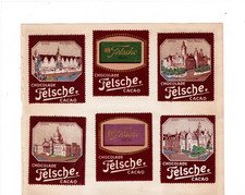 8 alte Reklamemarken für Felsche-Schokolade und Kakao aus Leipzig