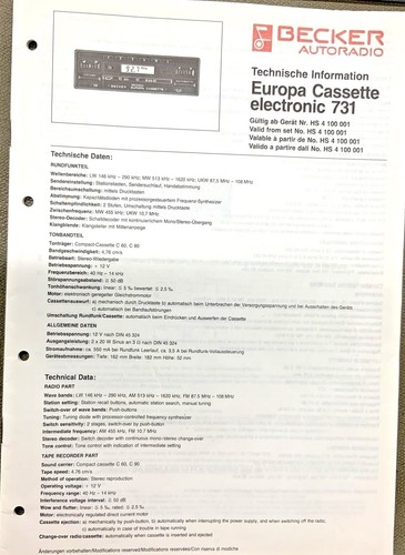 Becker europa cassette - becker,