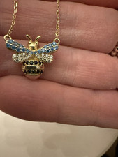 Biene Collier , 925 Silber vergoldet, ca. 45 cm, Diamonique Zirkonia