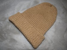 Warme dicke Strick Woll Mütze~doppellagig handgestrickt~One Size~sand braun~Neu