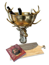 Hervorragende goldene Metall große Hirsch Hirsch Sekt Kühlflasche Eiskübel Schale 66 cm