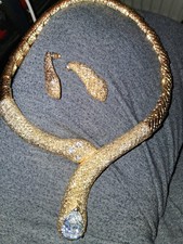 Luxus Set schwere 46 cm Halskette Schlange + Ohrringe Schlangenkopf Magnetversch