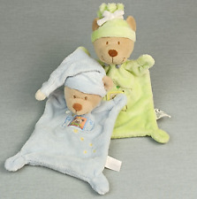 Nicotoy Teddy Bär Zipfelmütze ❤️ Schmusetuch Kuscheltuch Schnuffel Grün Blau SET